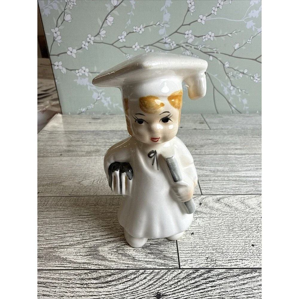 Vintage Graduate Graduation Girl Figurine Porcelain Ceramic Japan 1950s 4 Inch
